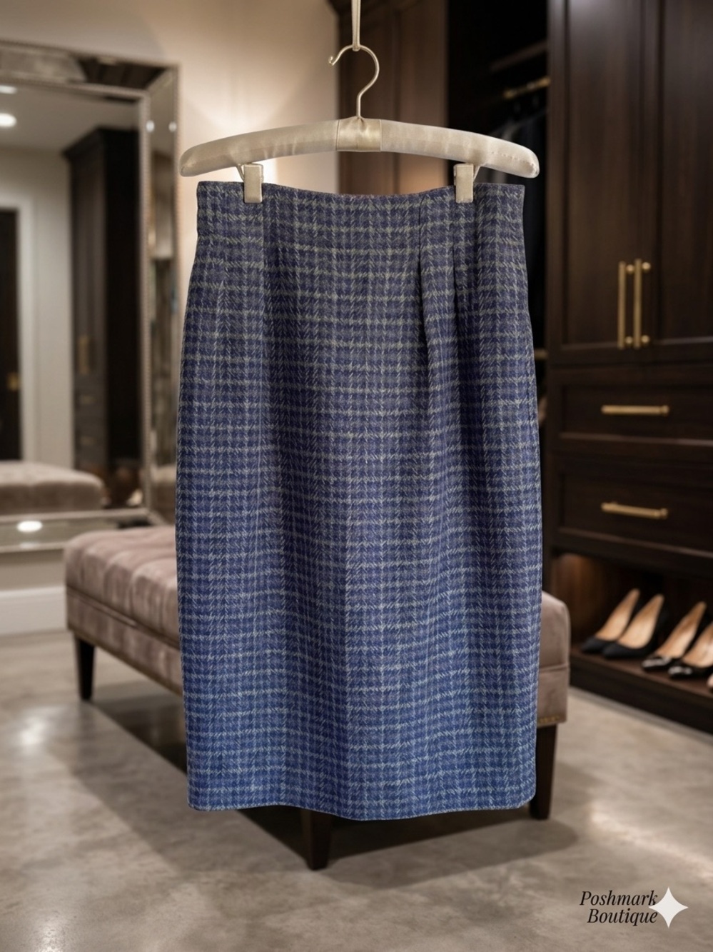 Vintage Christian Dior Wool Midi Skirt • Dark Academia Houndstooth • Sz 6